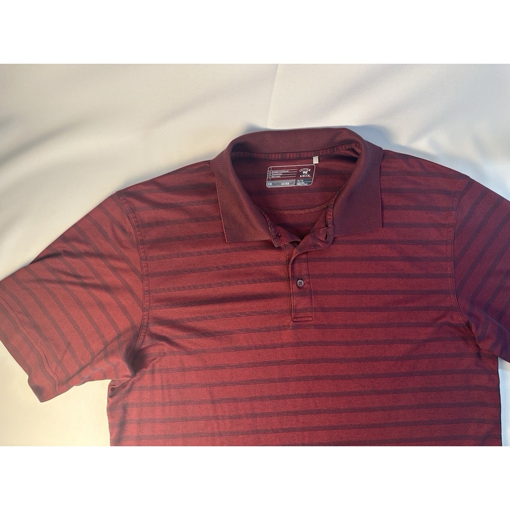 Cutter &‎ Buck Polo Shirt Mens Size XL Short Sleeves Red Striped DryTec Luxe